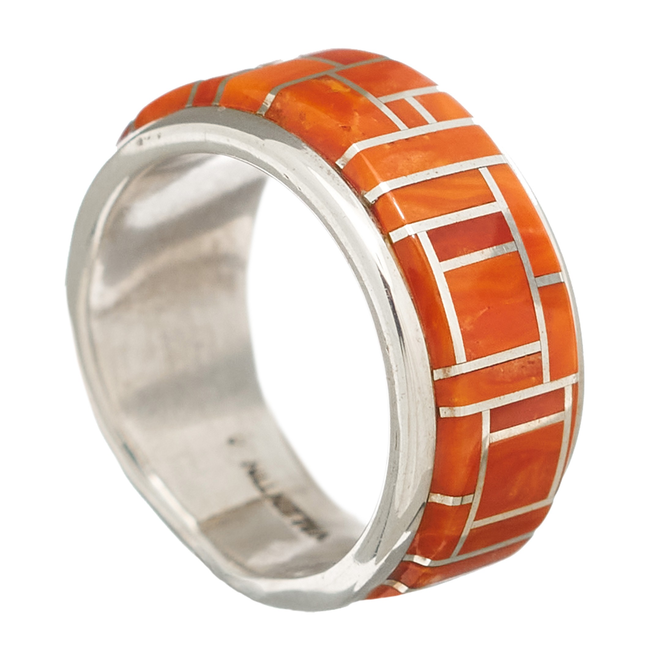 Bague Navajo, corail marqueté sur argent, BA76 -  Harpo Paris