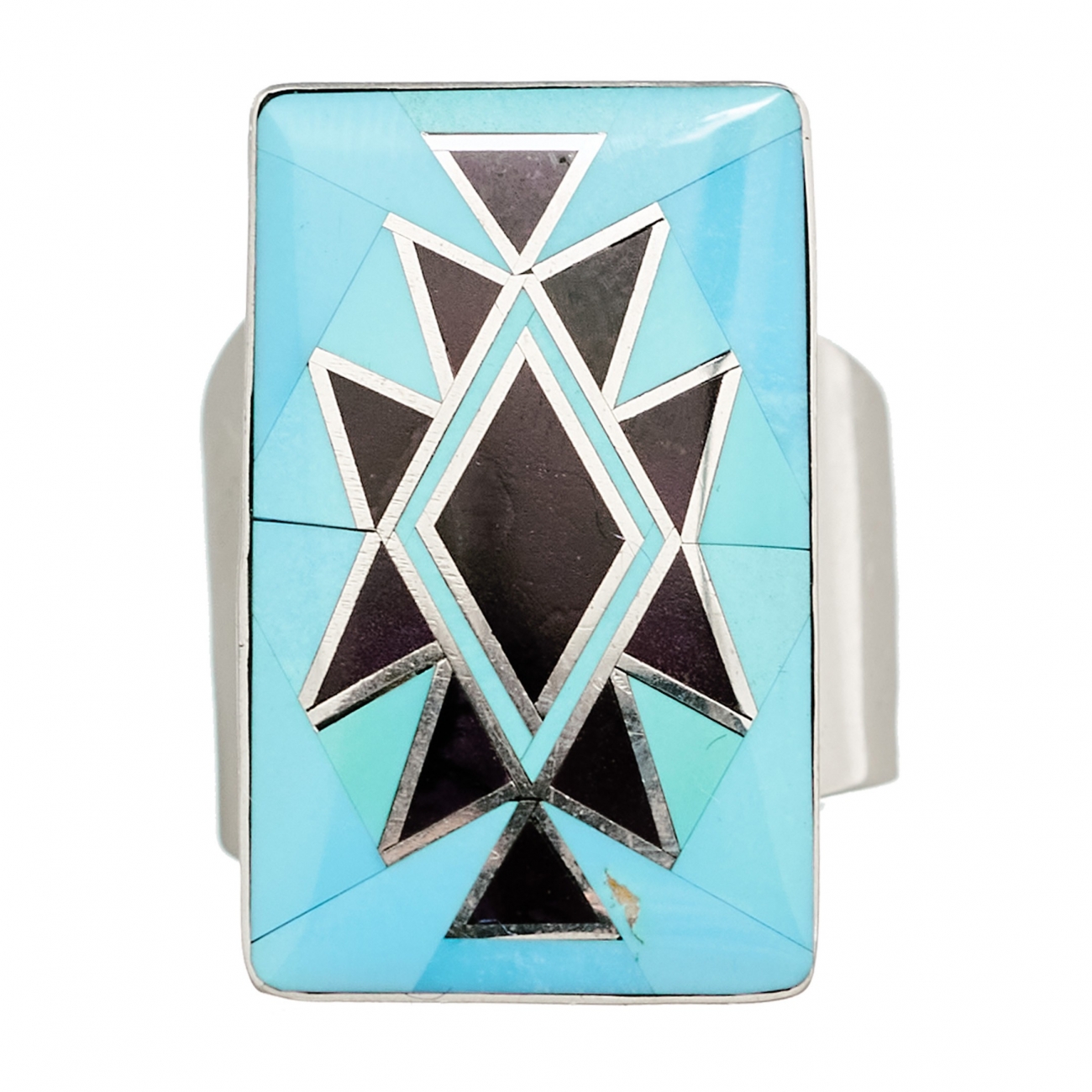 BA97 bague rectangulaire, marqueterie turquoise et argent - Harpo Paris