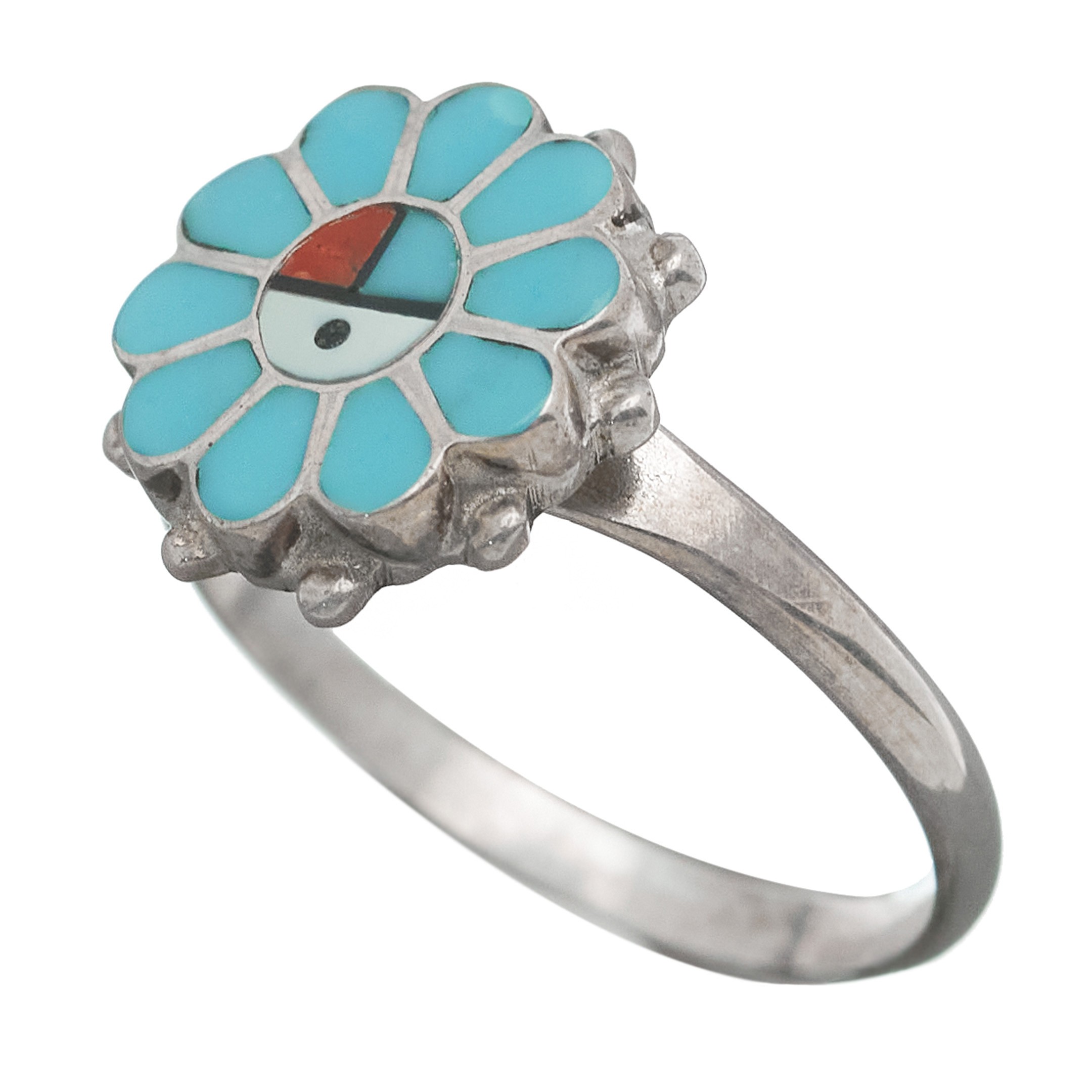 Bague Zuni Sunface marqueterie de pierres sur argent  | Harpo Paris