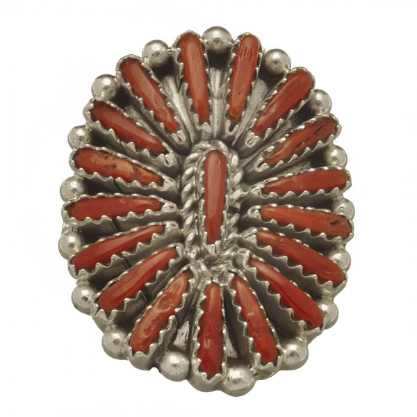 Zuni cactus flower ring in coral and silver, BA568 - Harpo Paris