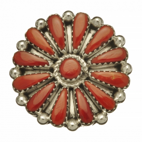 Zuni cactus flower ring in coral and silver, BA578 - Harpo Paris