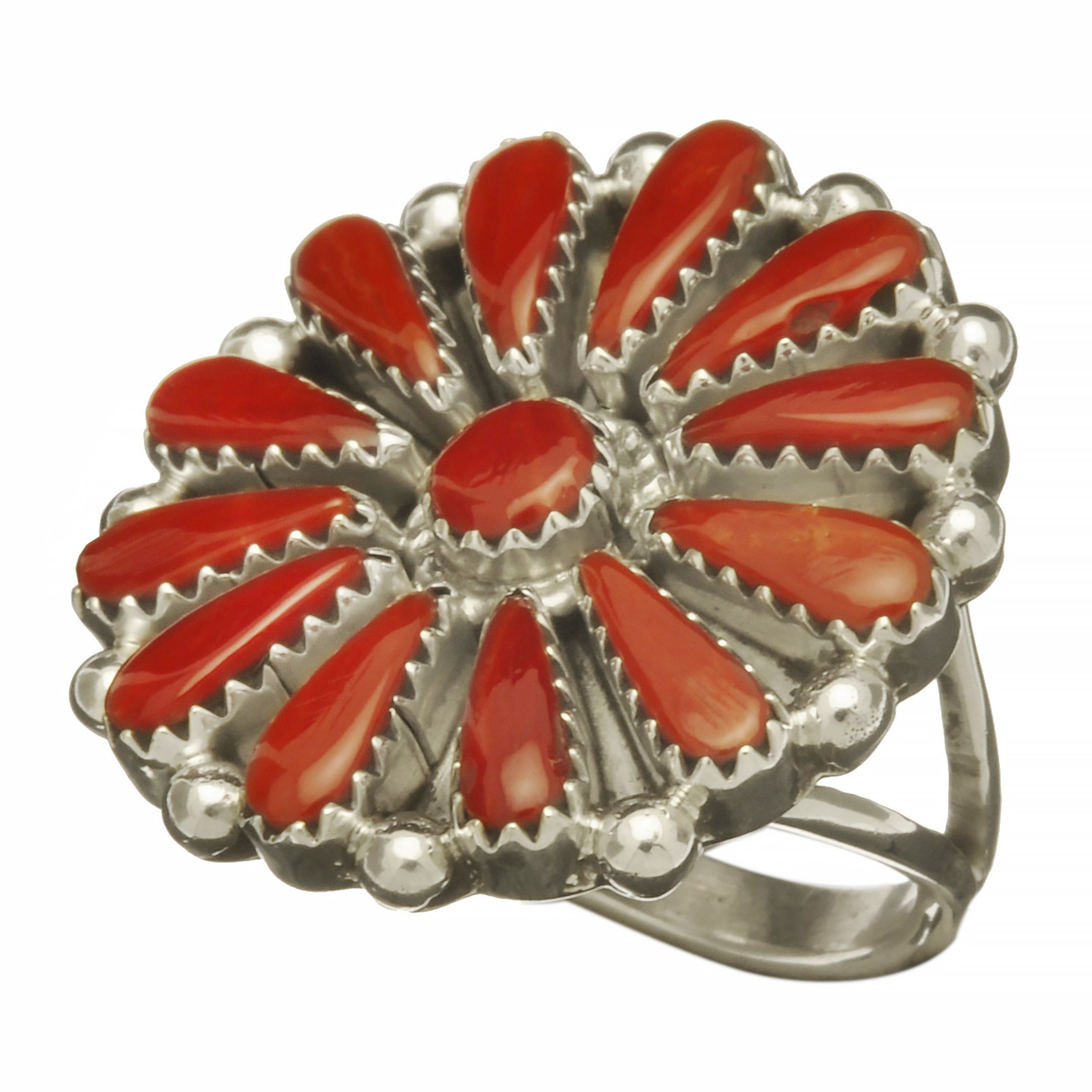 Bague Zuni Fleur corail monté sur argent.  | Harpo Paris
