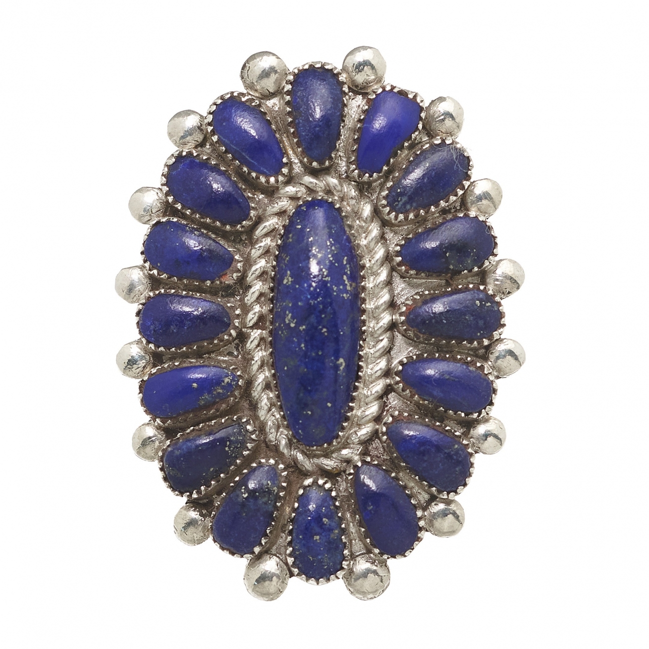 Cactus Flower Zuni ring in lapis lazuli and silver, BA681 - Harpo Paris