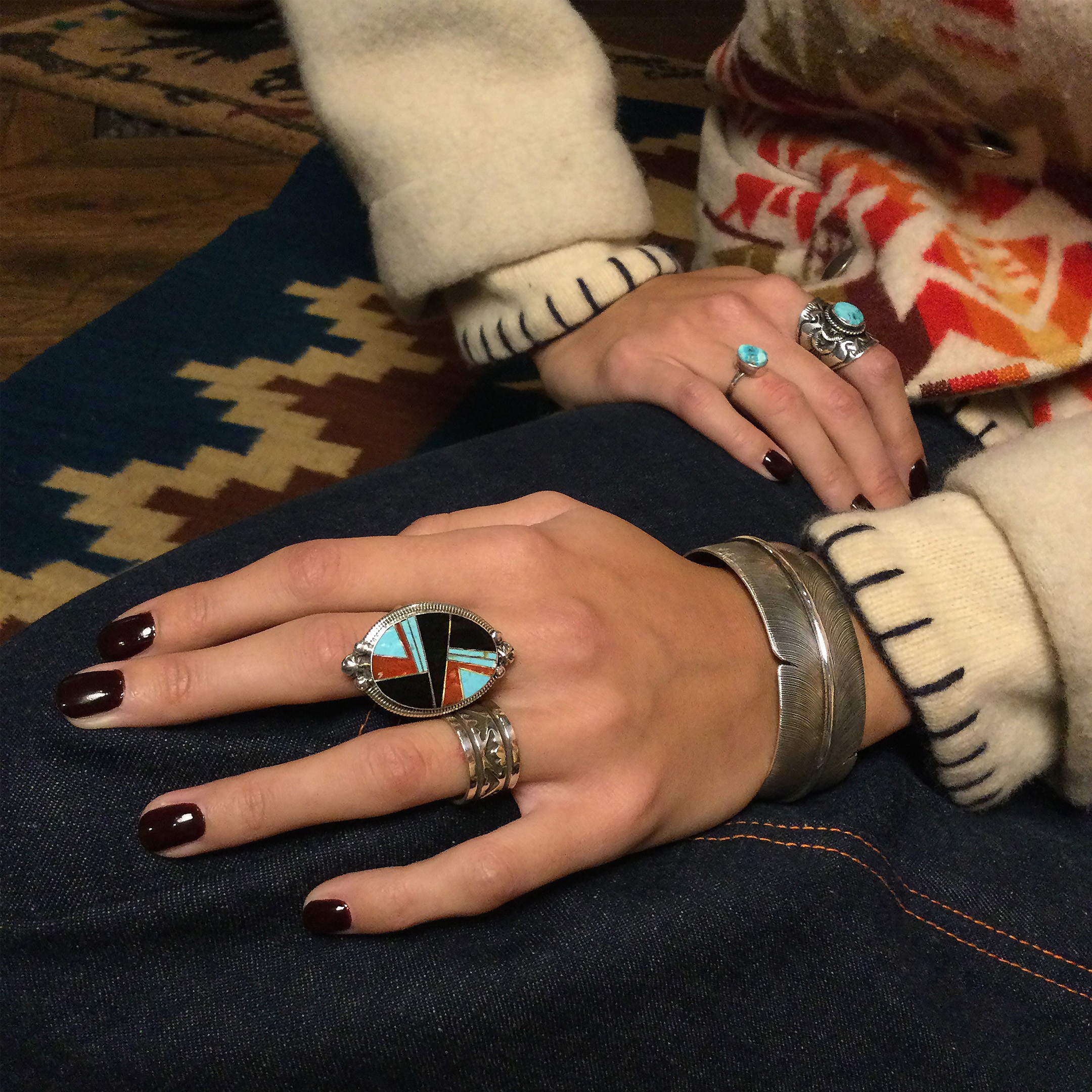 Bague Navajo en marqueterie de pierres, BA810 - Harpo Paris