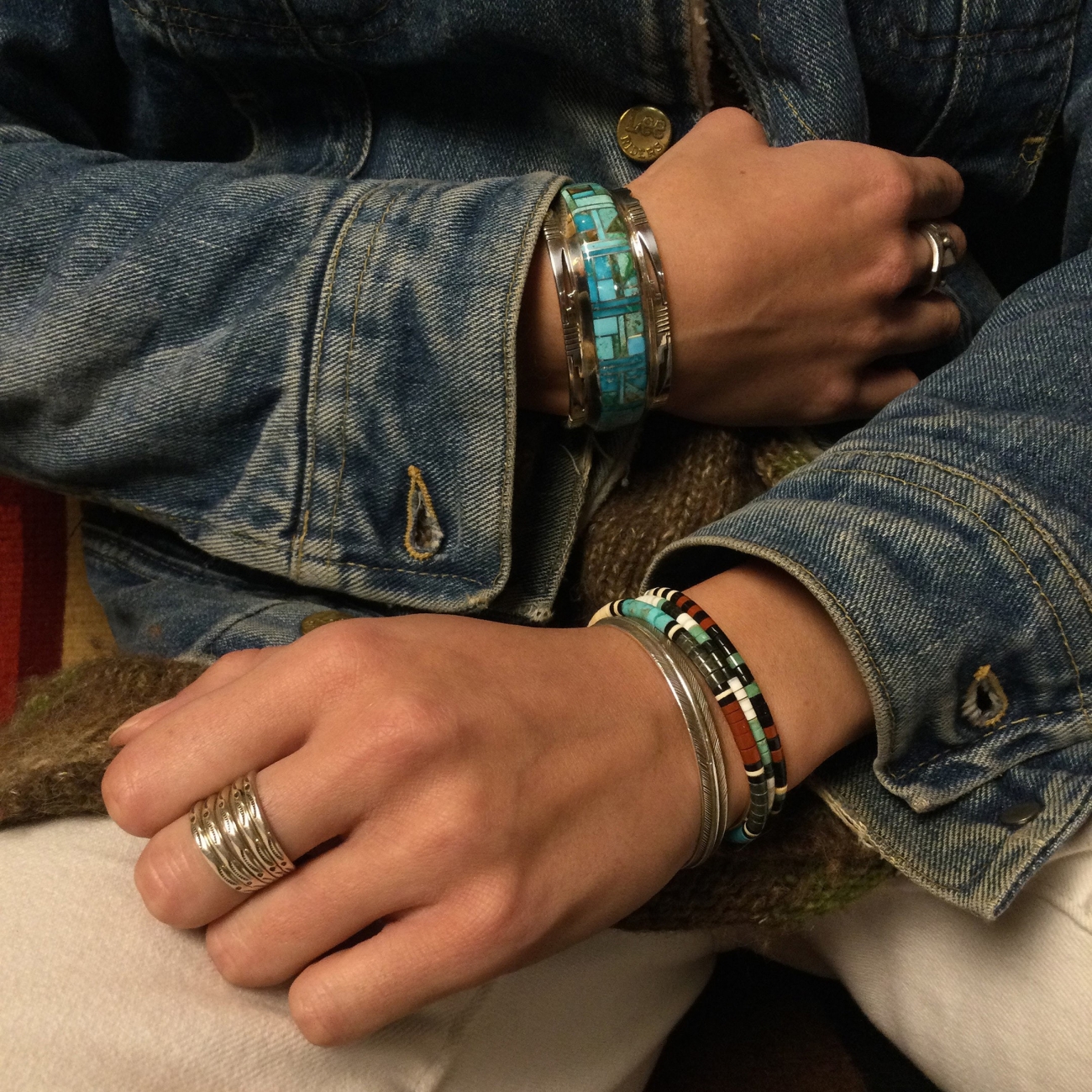 Bracelet Navajo en marqueterie de turquoise et argent BR204 - Harpo Paris