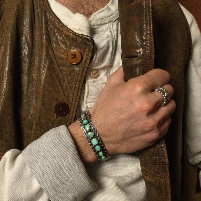 Navajo bracelet BR316 for men in turquoise and mat silver - Harpo Paris