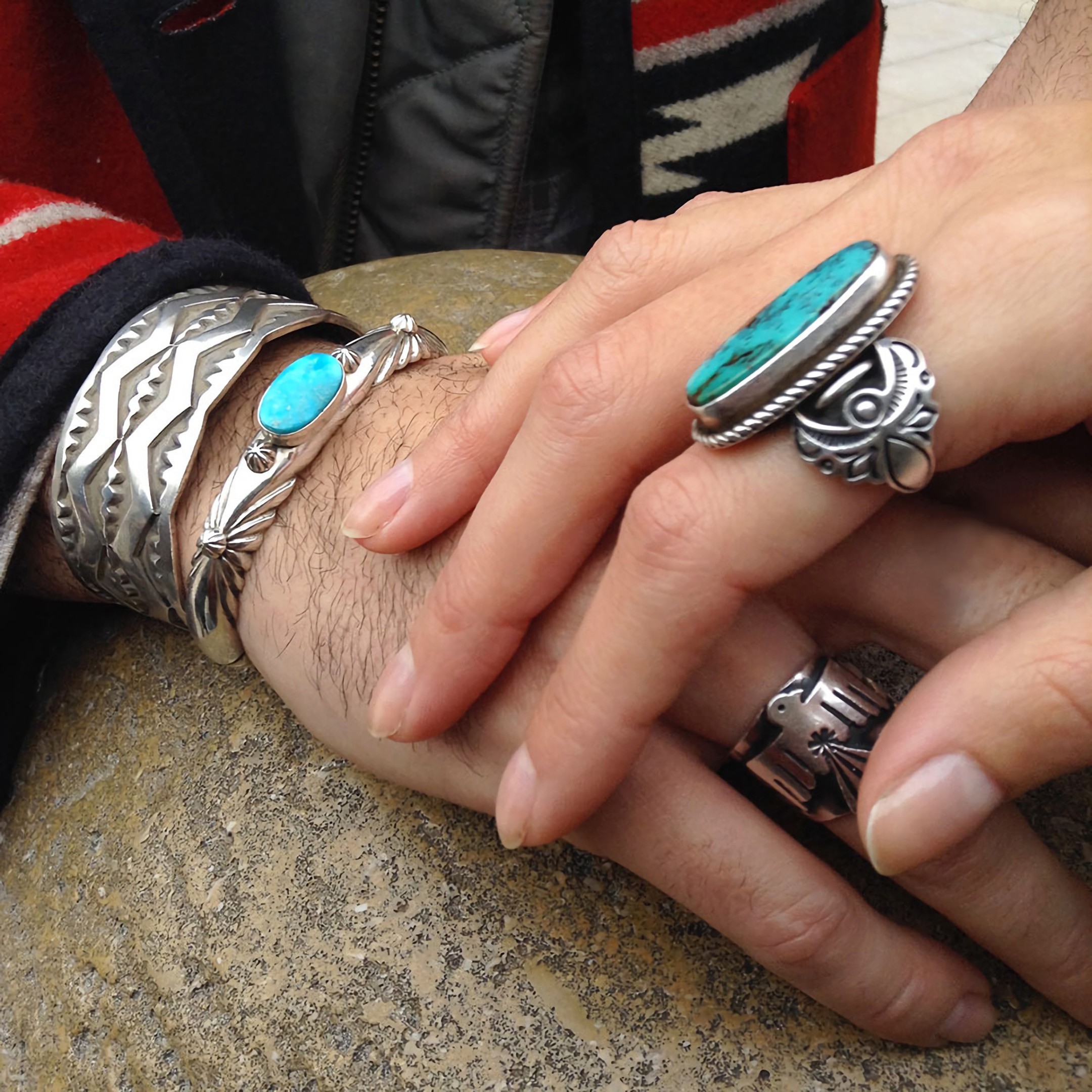 Bracelet Navajo Turquoise Kingman sur argent.  | Harpo Paris