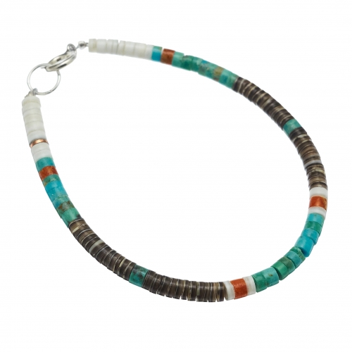 Pueblo bracelet BR543 in turquoise and shells - Harpo Paris
