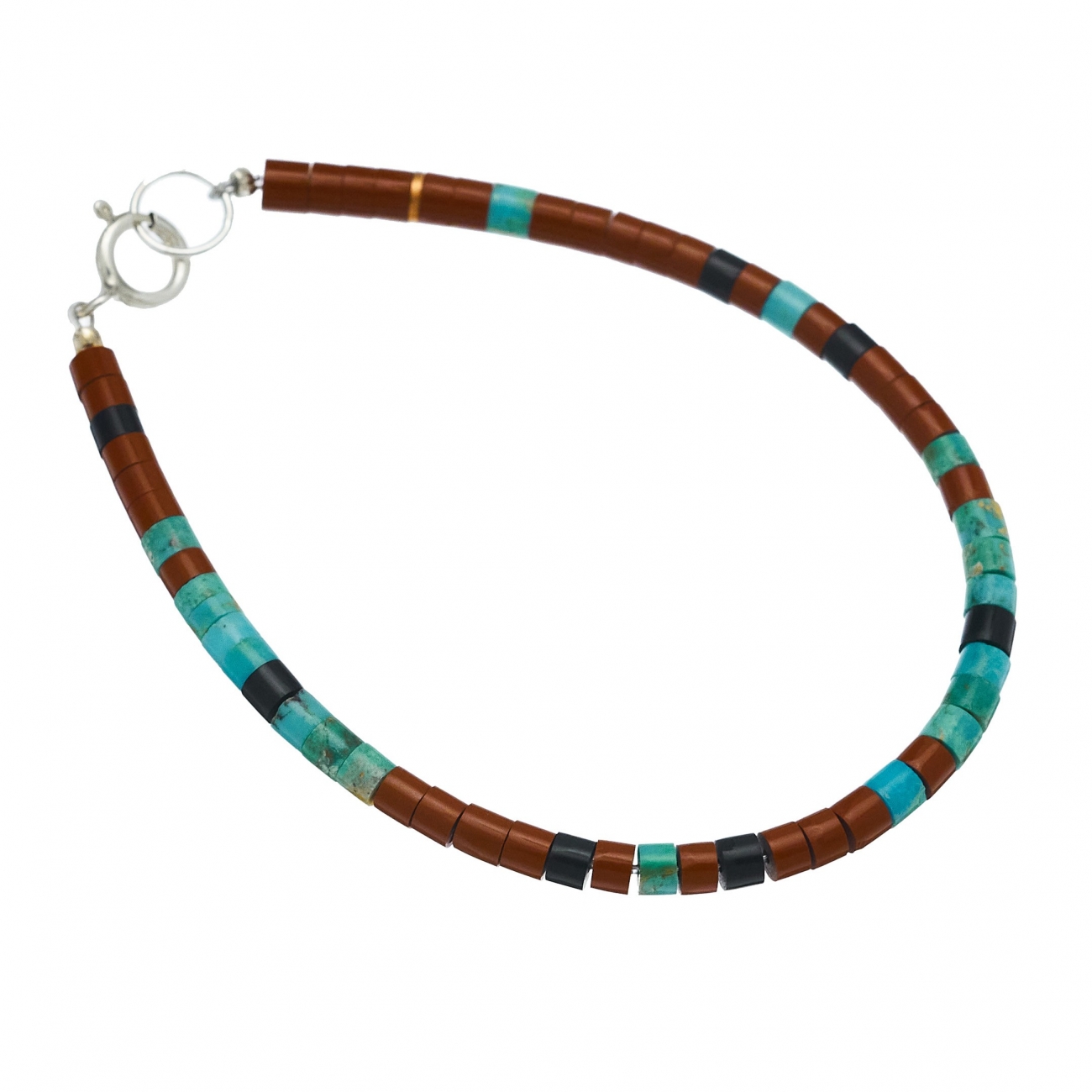Pueblo bracelet BR548 in pipestone and turquoise for women - Harpo Paris