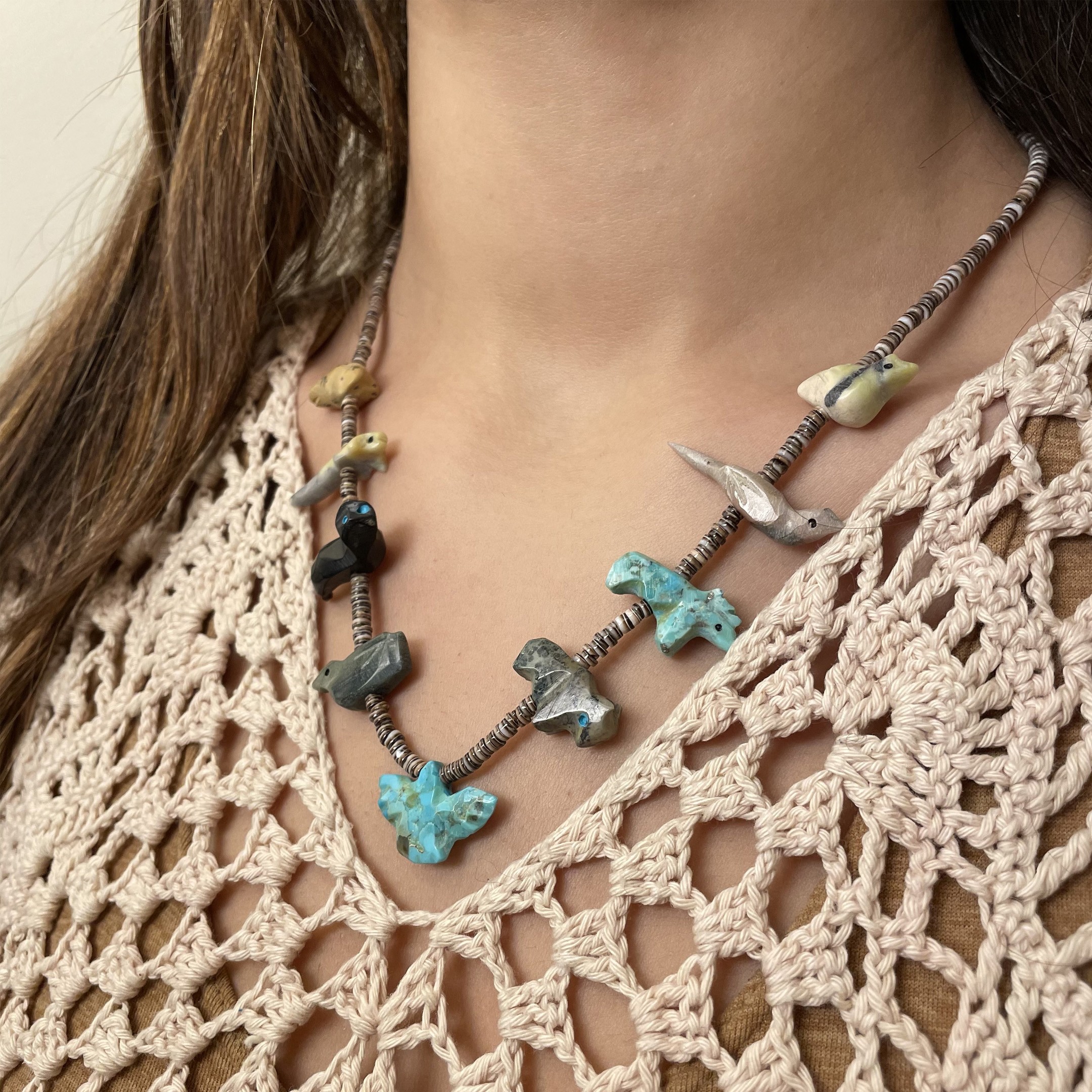 Fetishes Necklace made of animals carved in different stones, COFEw05 | Harpo Paris
