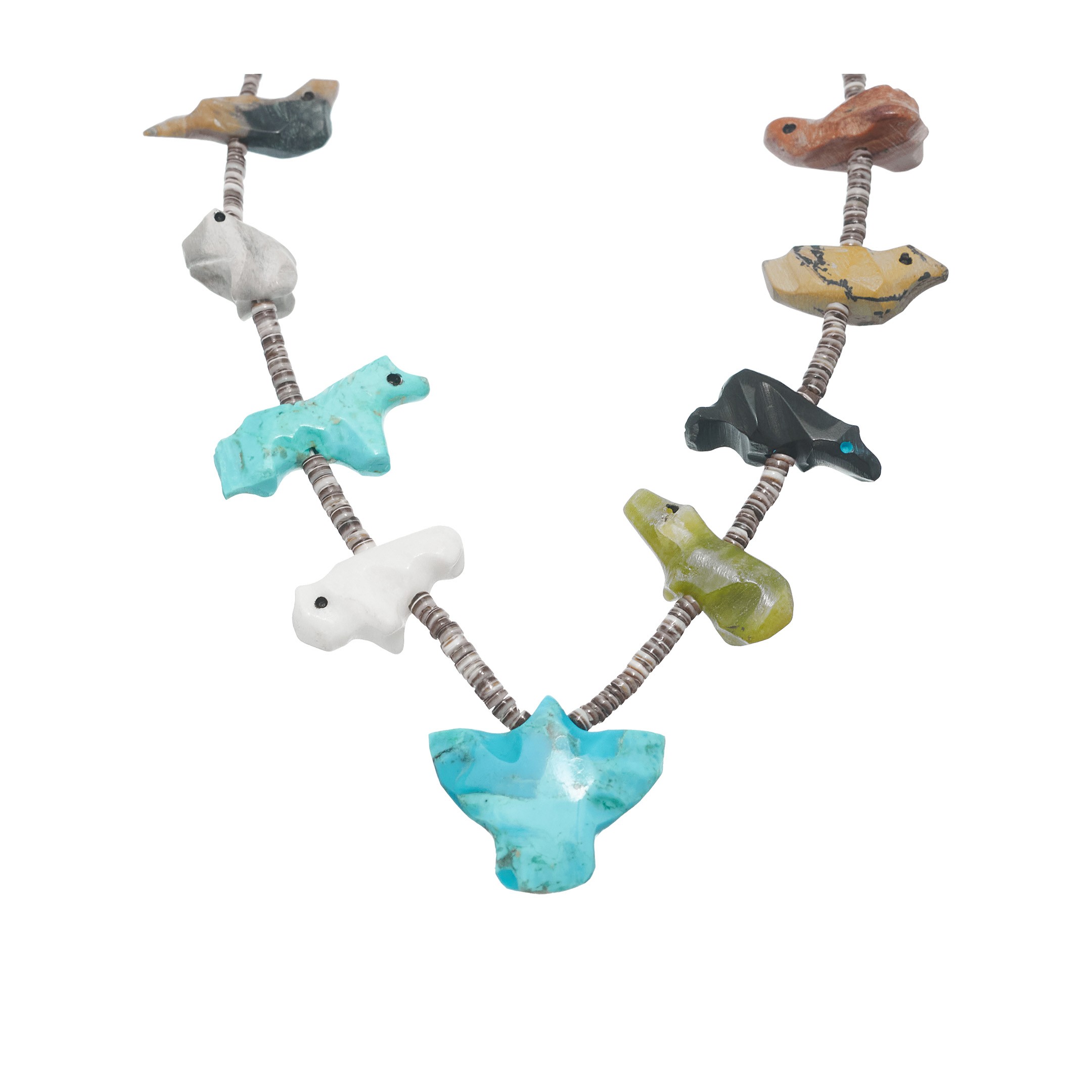 Collier Fétiches, animaux sculptés en pierres multicolore, fermoir en argent.  | Harpo Paris