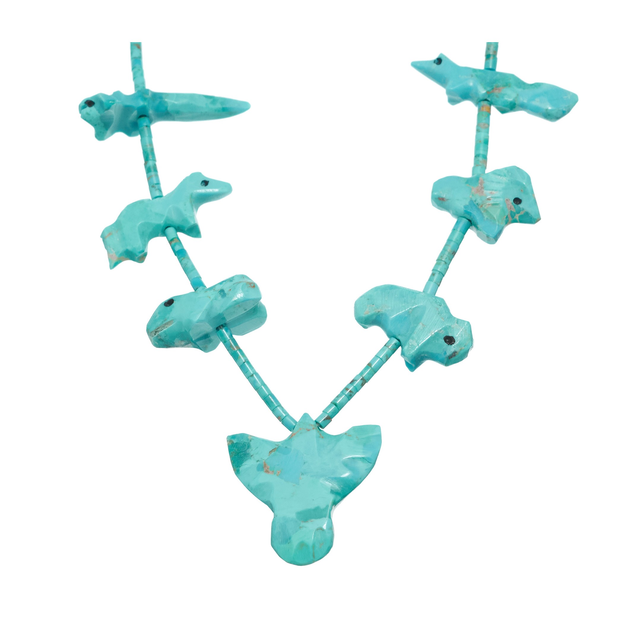 Fetishes necklace, turquoises carved animals, silver clasp. | Harpo Paris