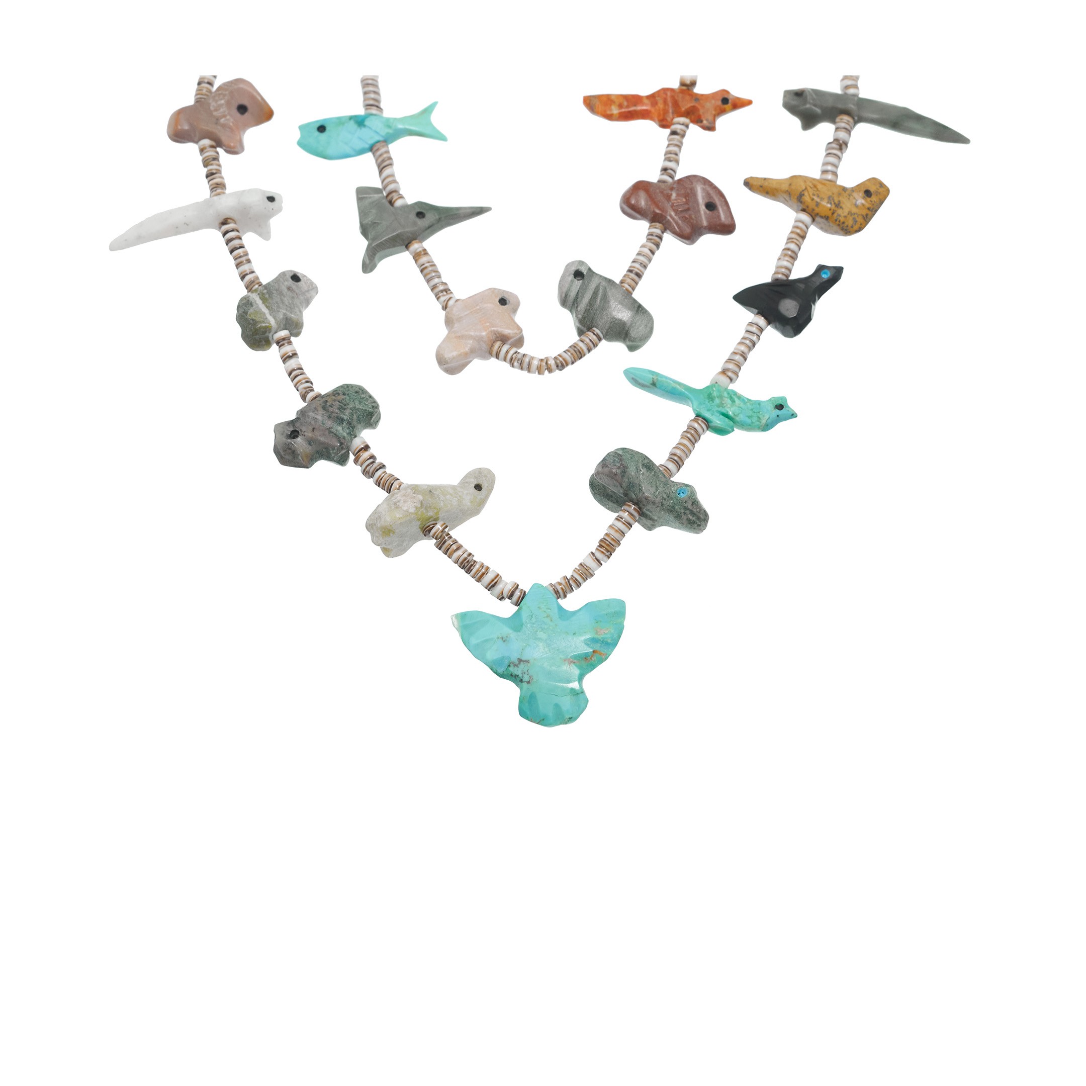 Collier fétiches 2 rangs, animaux scupltés en pierres, fermoir en argent | Harpo Paris