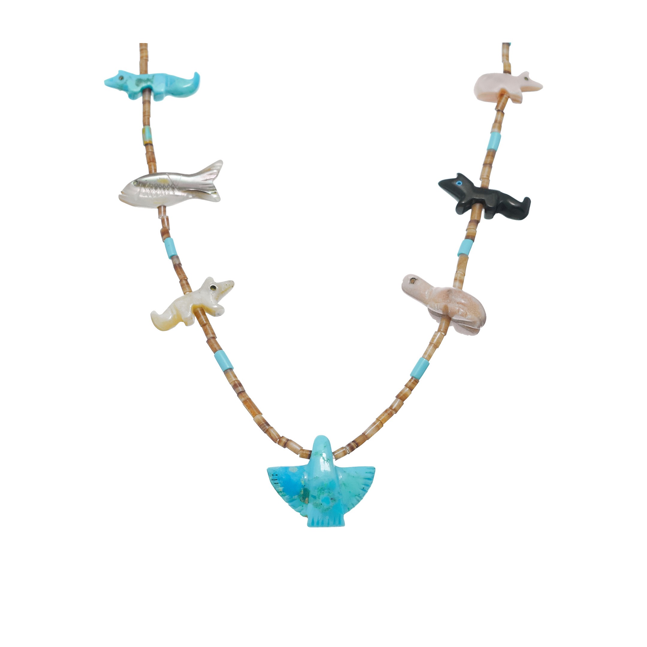 Collier Fétiches, animaux scupltés en Multi-pierres, fermoir en argent. | Harpo Paris