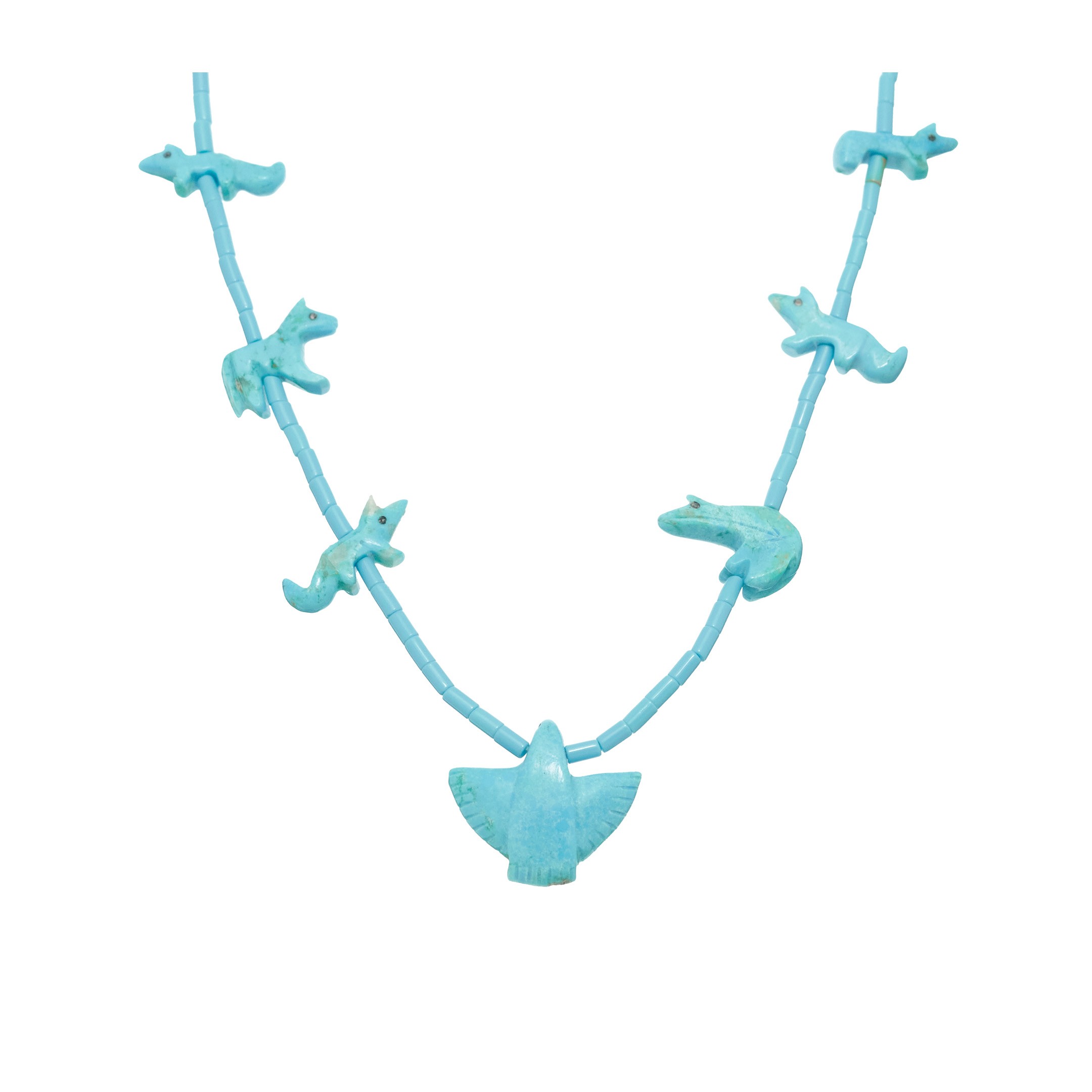 Collier Fétiches, animaux sculptés en Turquoises, fermoir en argent. | Harpo Paris