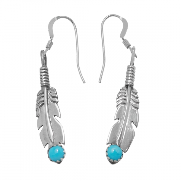 Harpo Paris earrings BOw16 small feathers in silver and turquoise