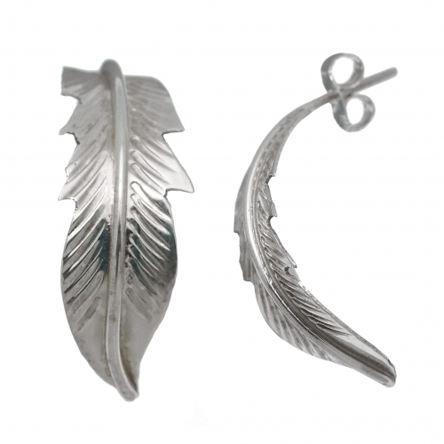 Earrings Harpo Paris BOw103 feather in silver