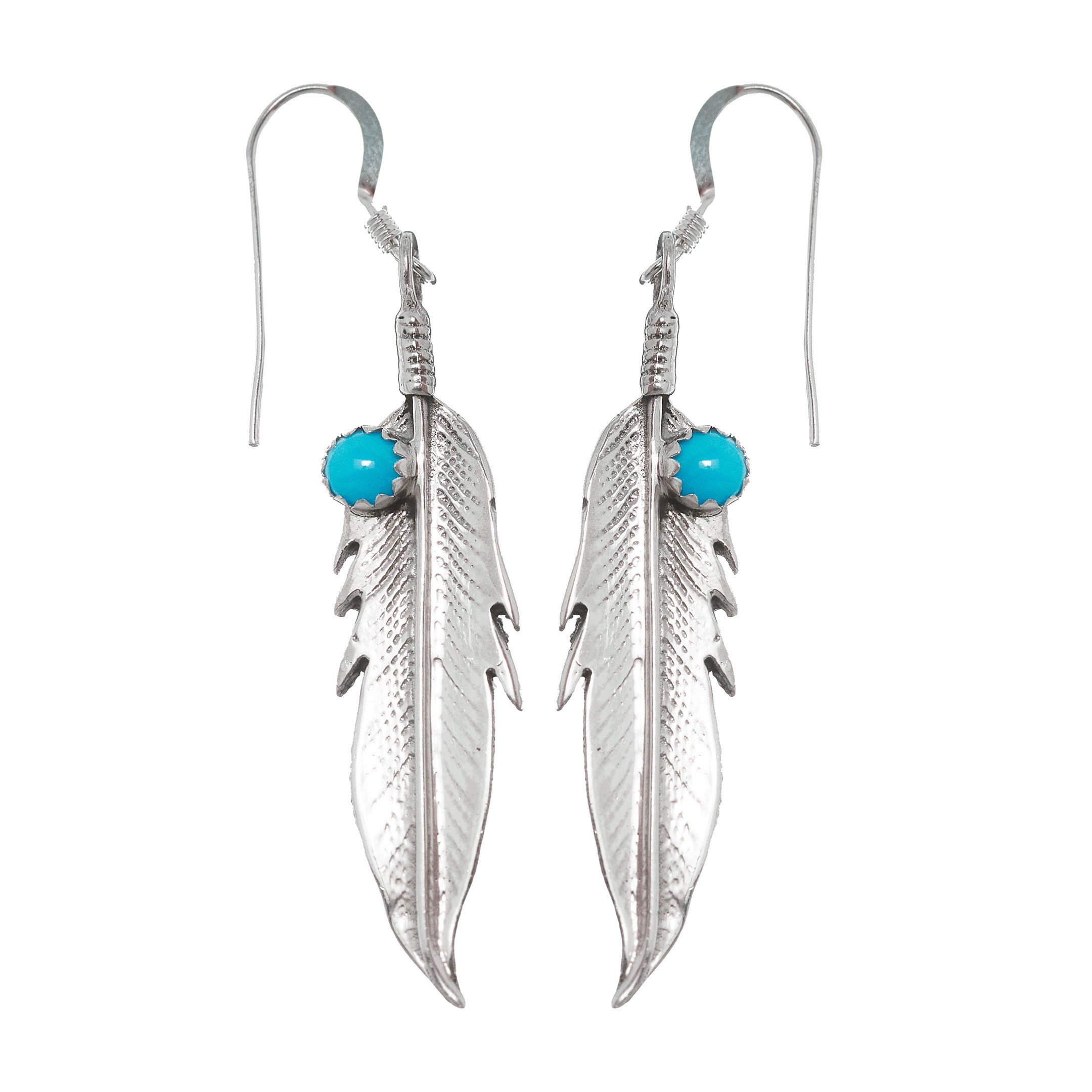 Boucles d'oreilles Plumes Navajo Turquoise sur argent BOw15 - Harpo Paris
