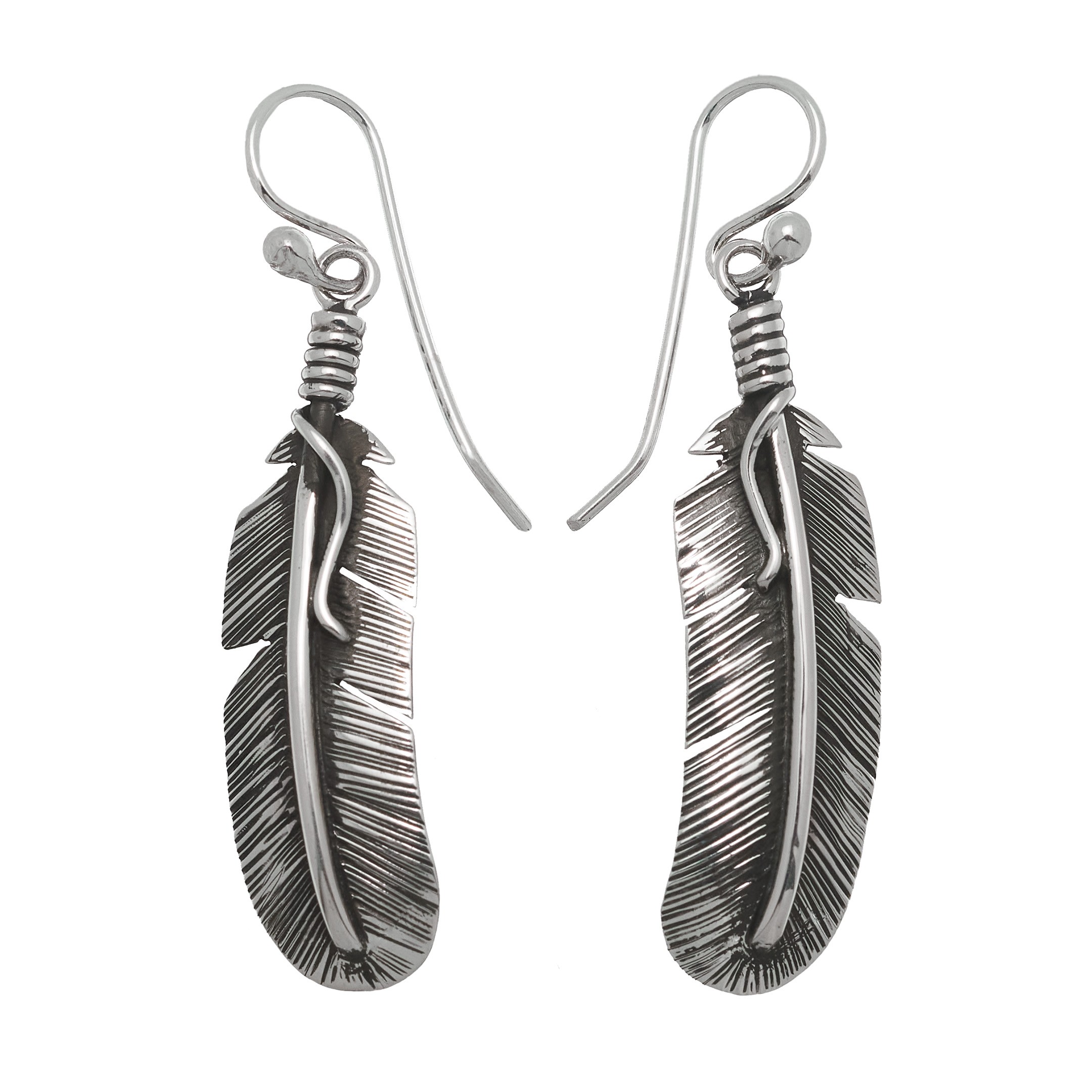 Boucles D'oreilles Navajo Plume en Argent BOw32 - Harpo Paris