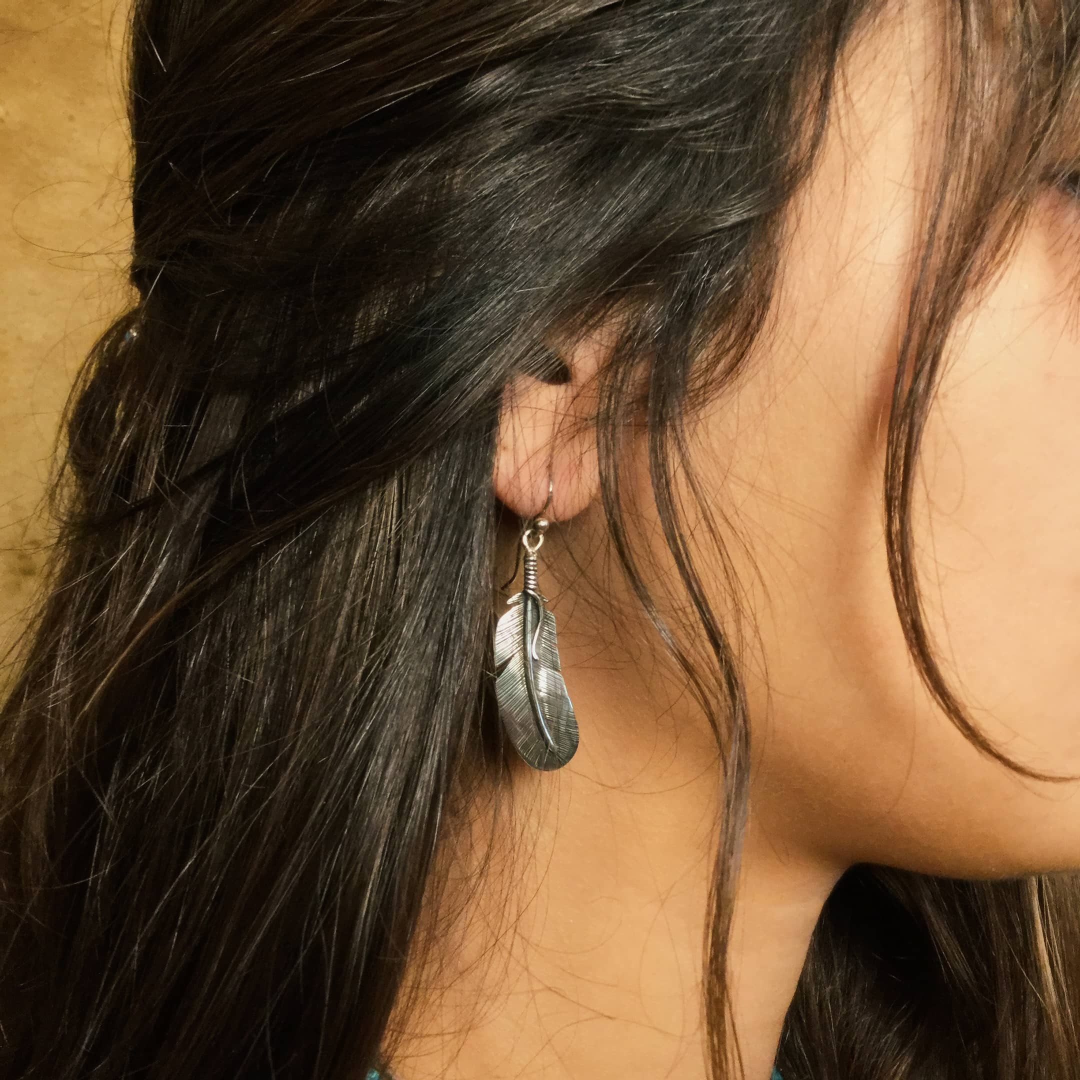 Boucles D'oreilles Navajo Plume en Argent BOw32 - Harpo Paris