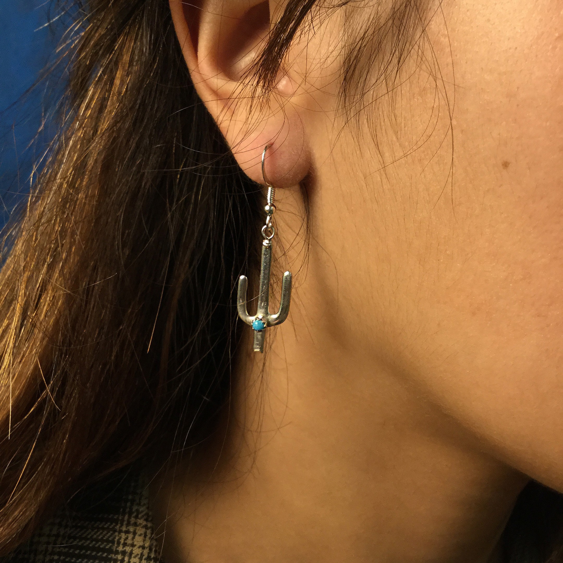 Boucles d'oreilles Navajo Cactus Turquoise et argent BO214 - Harpo Paris