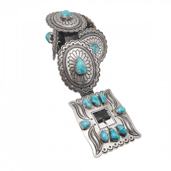 Concho belt CC01 in silver and turquoise on leather