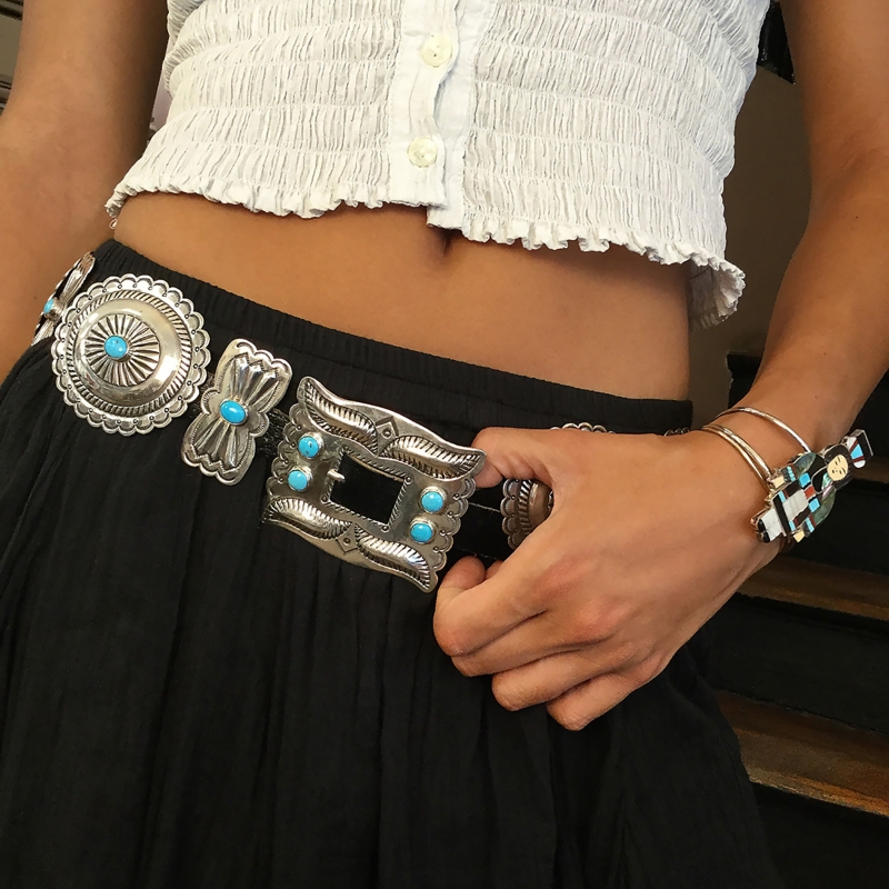 Harpo Paris concho belt CC12 in silver, turquoise and leather