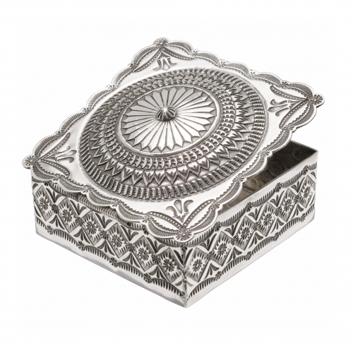 Square box MIS22 in silver with stamps - Harpo Paris