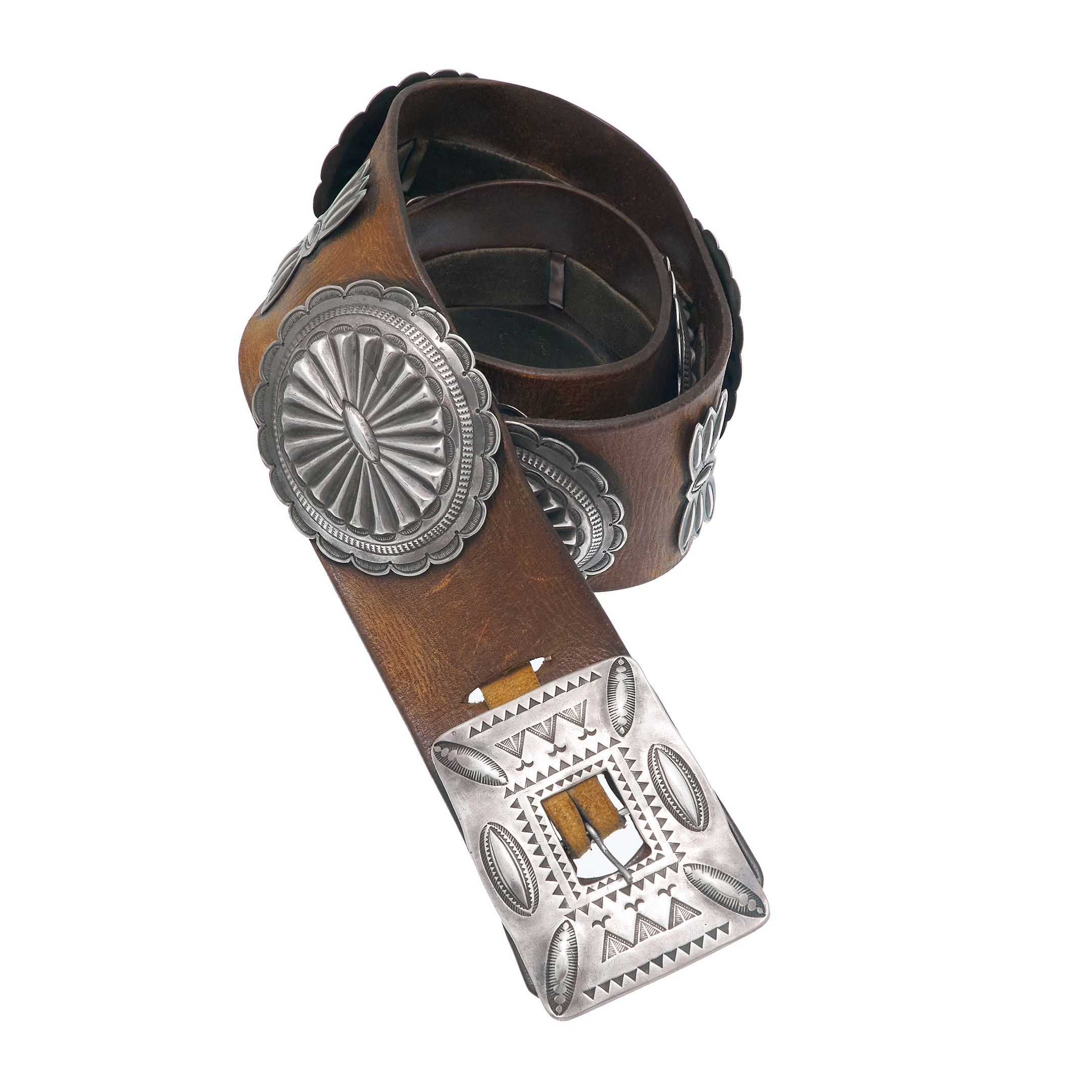 Vintage Concho Belt Circa 1950' in Sterling Silver on Brown