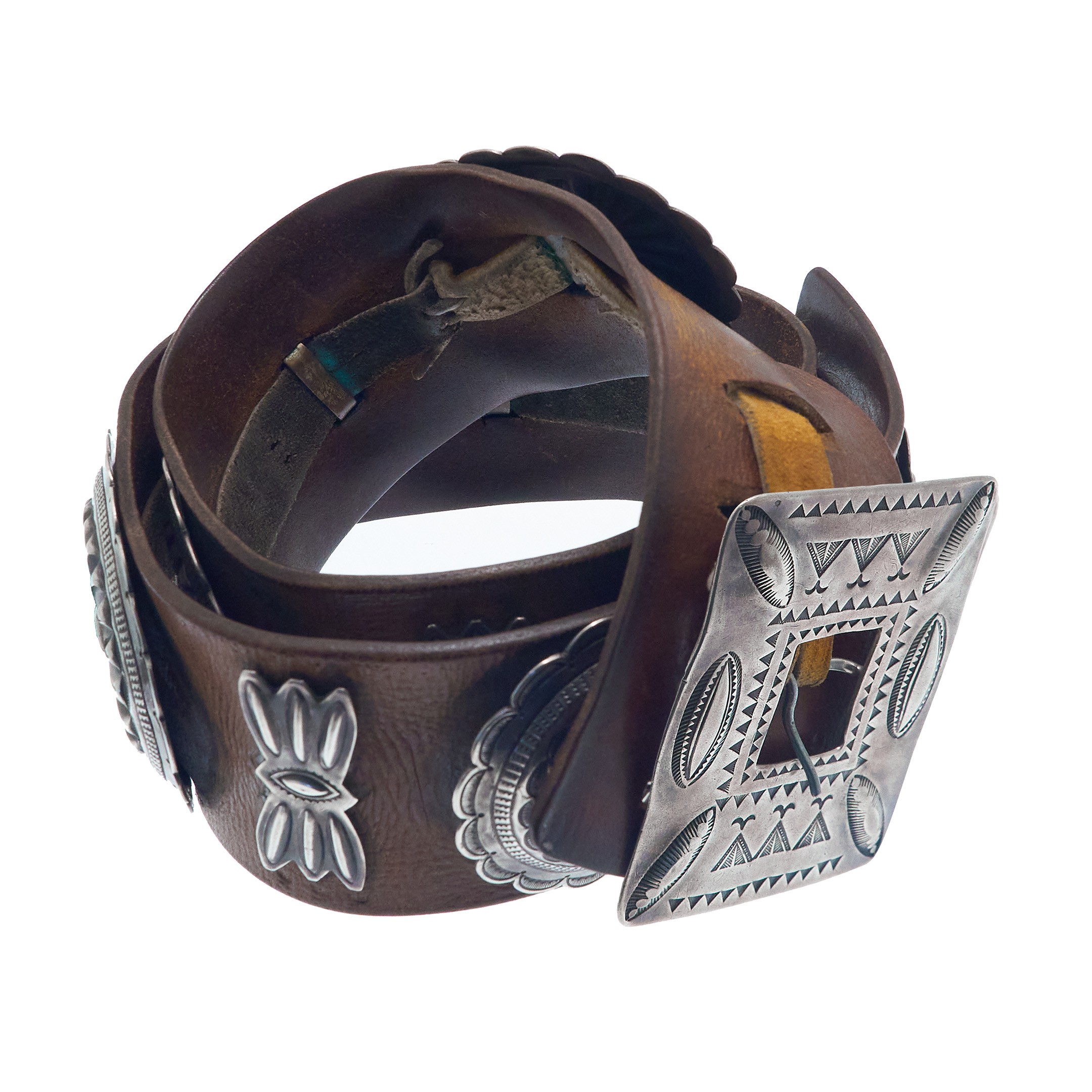 Vintage Concho Belt Circa 1950' in Sterling Silver on Brown Leather MIS10 - Harpo Paris