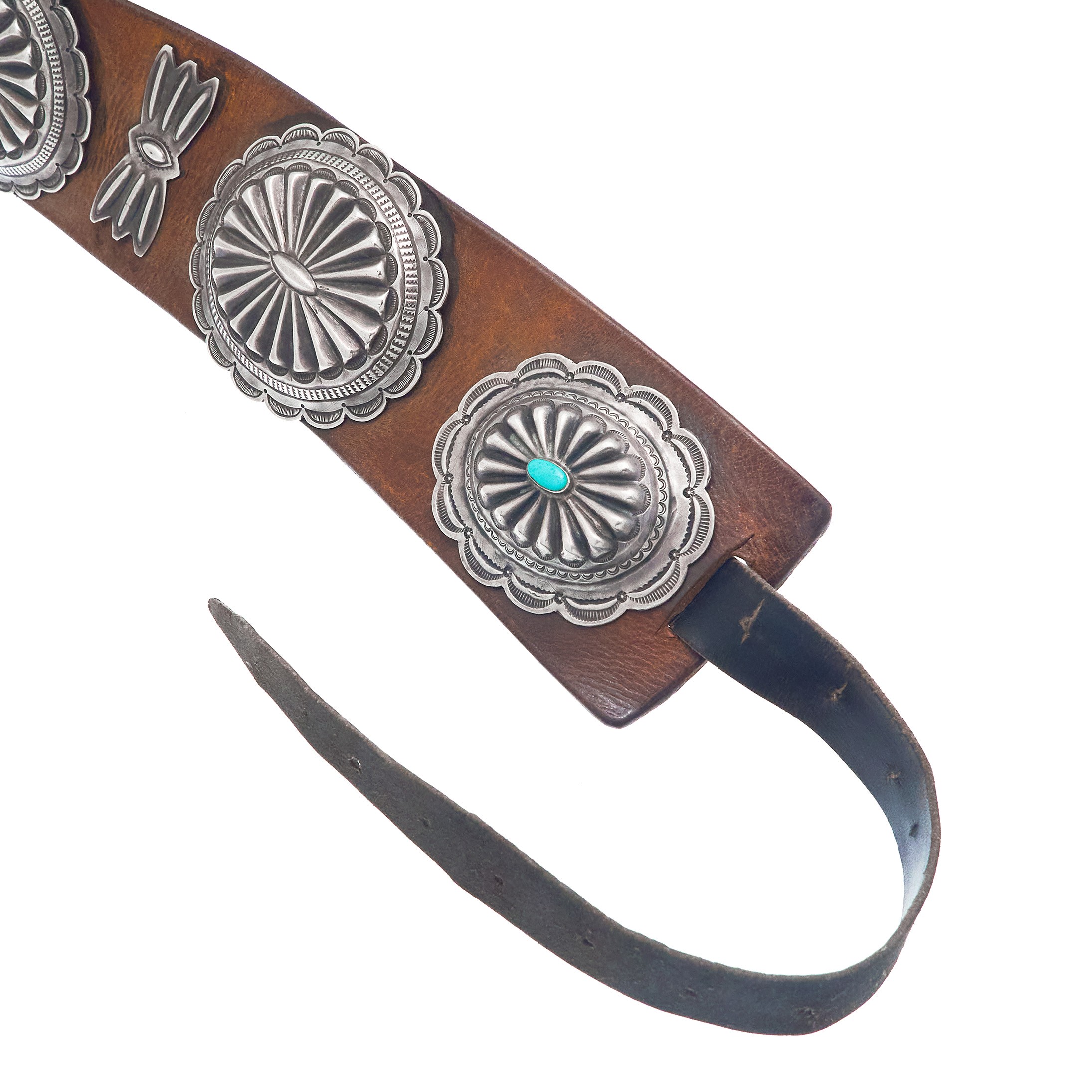Vintage Concho Belt Circa 1950' in Sterling Silver on Brown Leather MIS10 - Harpo Paris