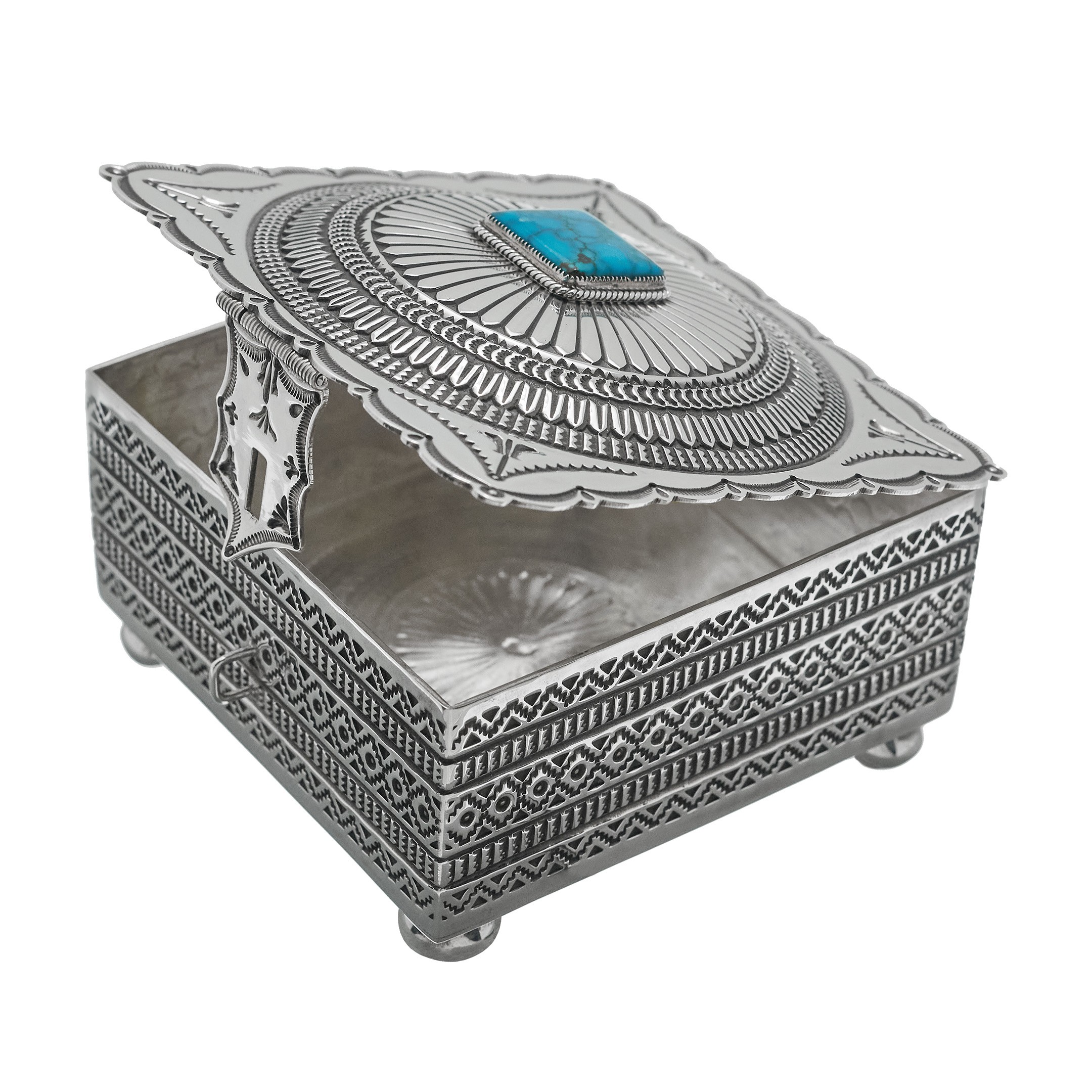 Boîte MIS01 Harpo Paris pièce signature en argent estampé et turquoise
