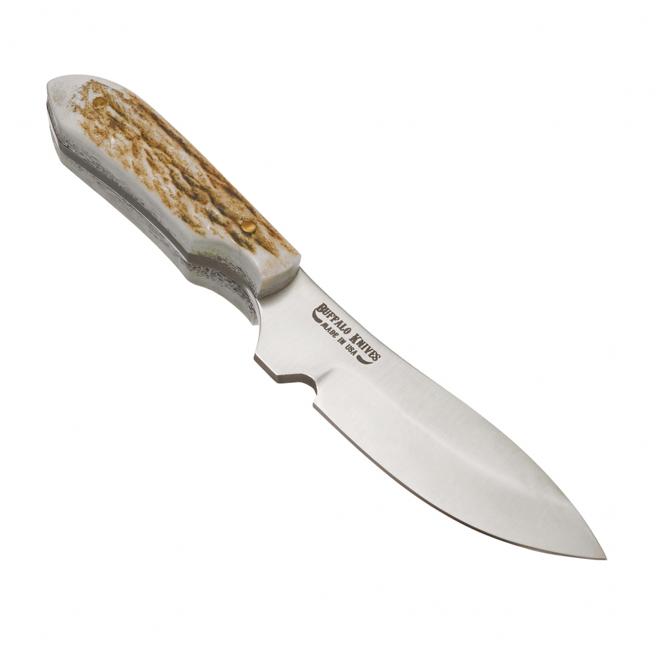 Knife Buffalo Knives Handle in Deer Antler. + Knife in Brown Leather. | Harpo