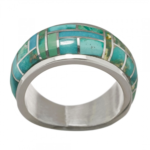 Navajo ring for women in turquoise inlaid on silver, BA835 - Harpo Paris