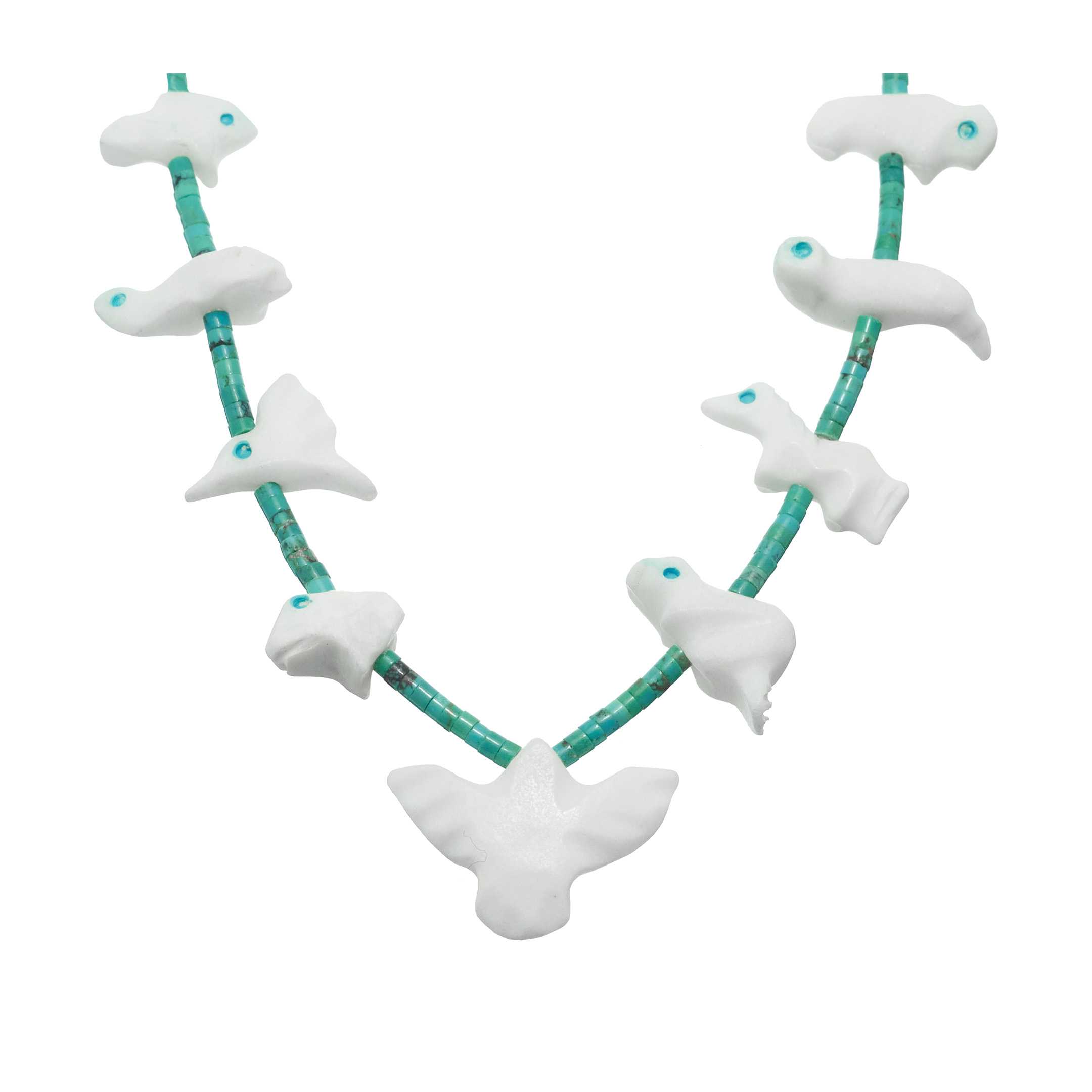 Collier Fétiches filé sur un rang de perles Heishi en turquoise