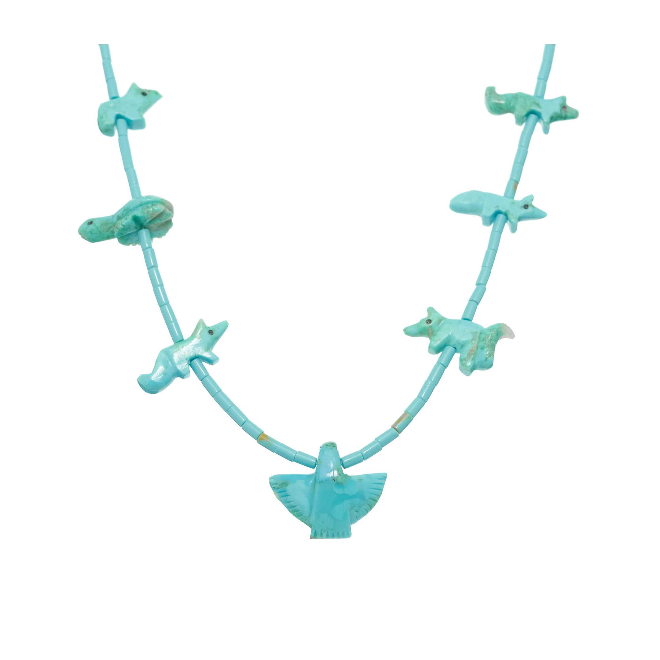 Collier Fétiches, composé d'animaux sculptés en turquoise