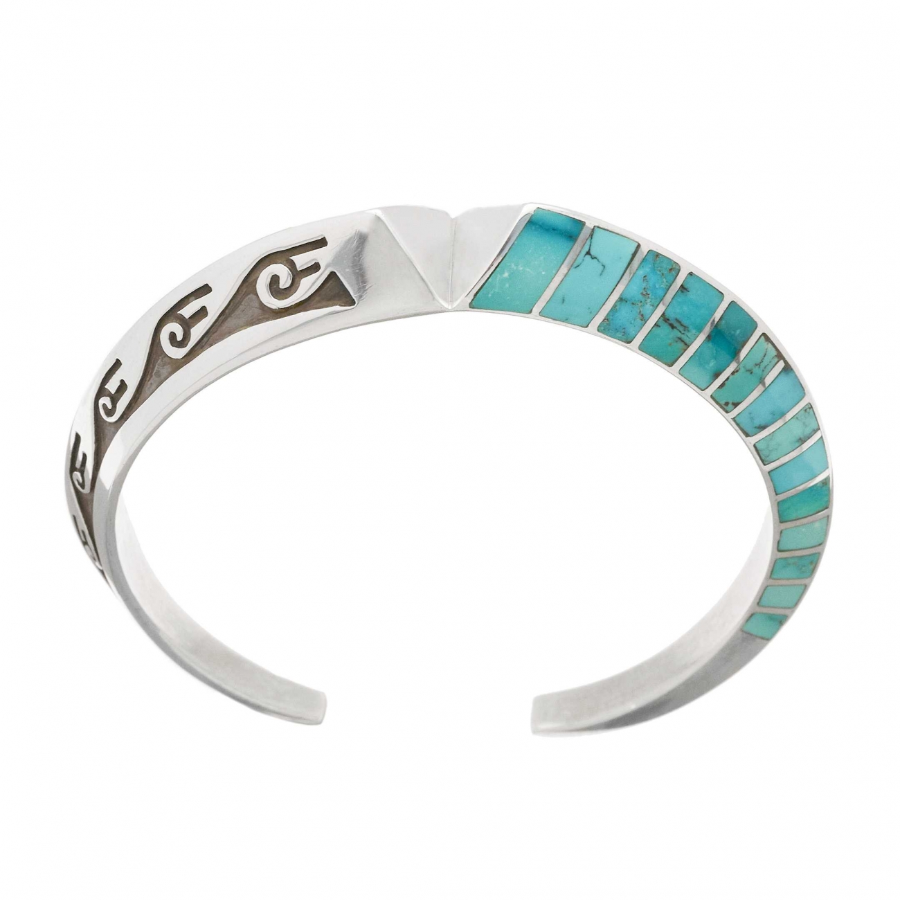 Sterling silver Zuni bracelet for women inlaid of turquoises, BR557 - Harpo  Paris