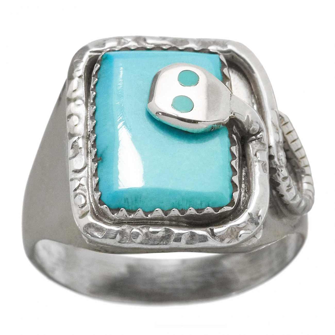 Zuni ring BA867, silver snake and turquoise - Harpo Paris