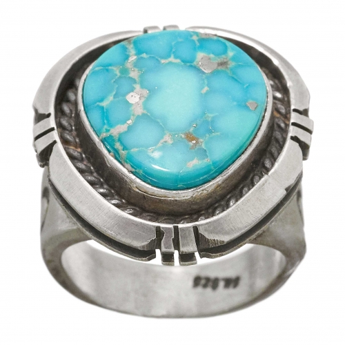 Unisex Navajo ring BA887 in turquoise and silver - Harpo Paris