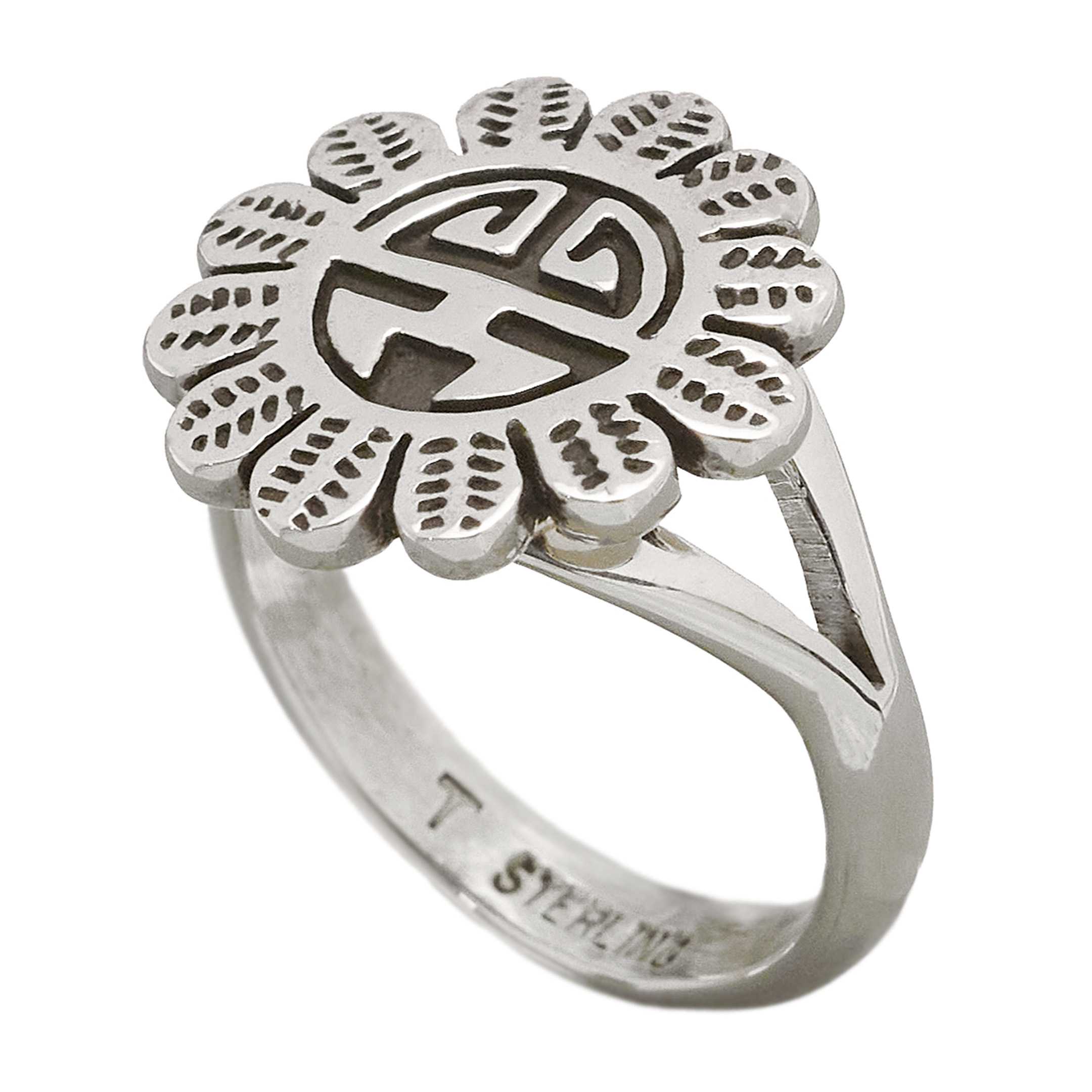 Navajo HARPO ring in sterling silver hand-carved of a Sunface