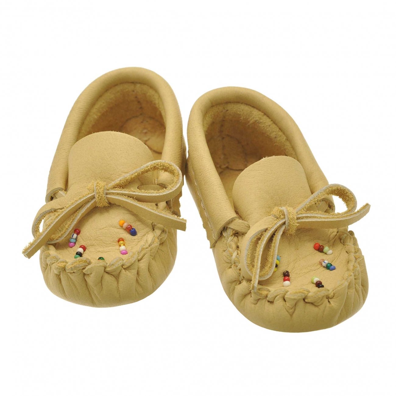 Canadian moccasins for babies M444 in leather and pearls