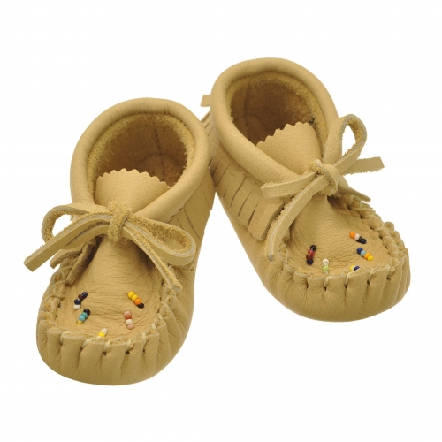 Canadian moccasins for babies M433 in leather and pearls