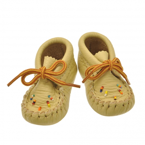 Canadian moccasins for babies M133/7 in leather and pearls - Harpo Paris