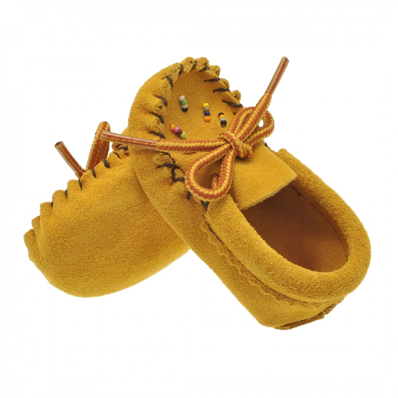 Canadian moccasins for babies M133/7 in leather and pearls - Harpo Paris