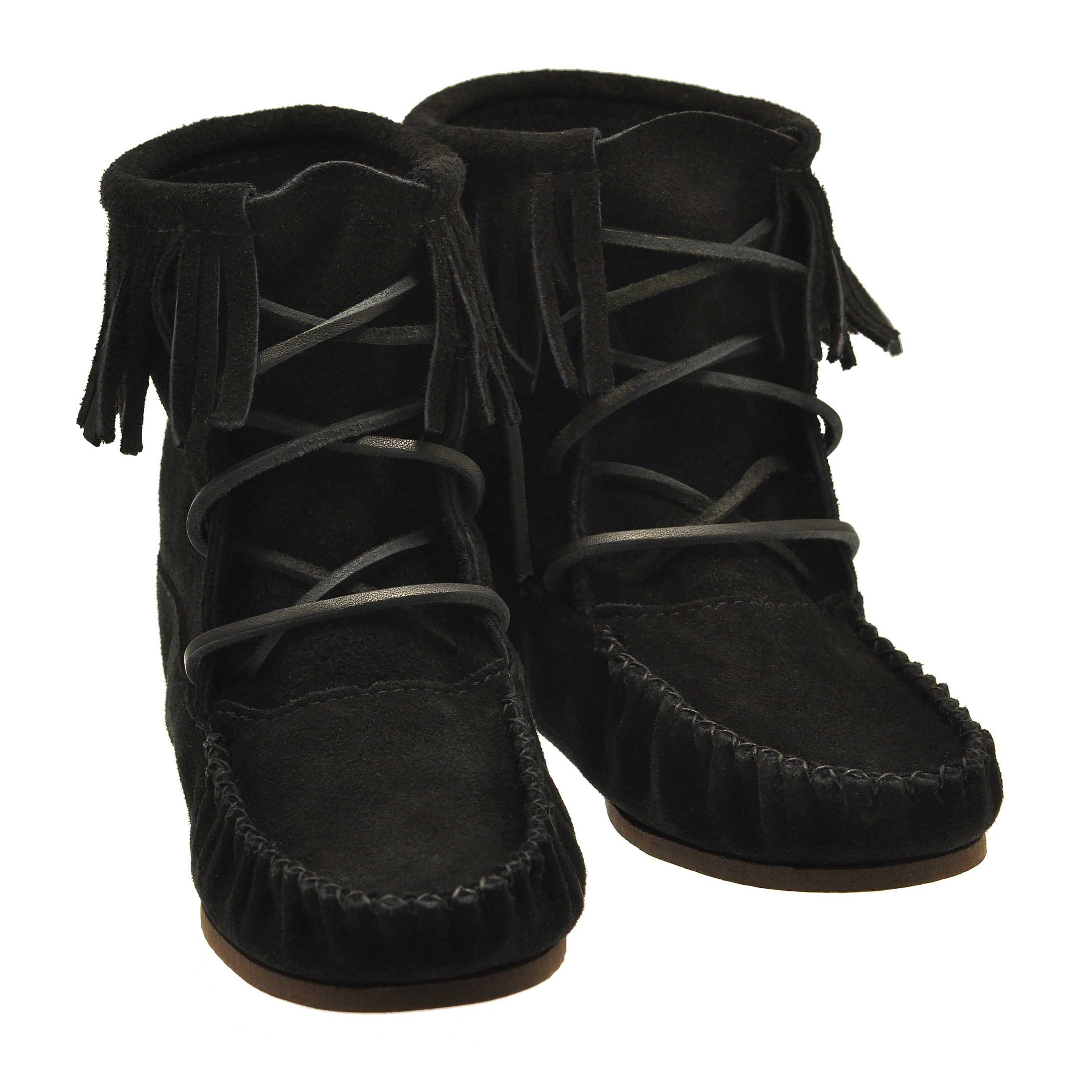 Canadian moccasins for babies M871XX in leather with fringes  - Harpo Paris