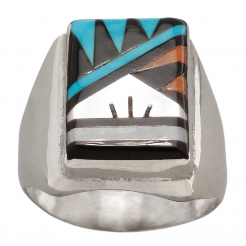 Zuni ring BA898 in silver and inlay - Harpo Paris