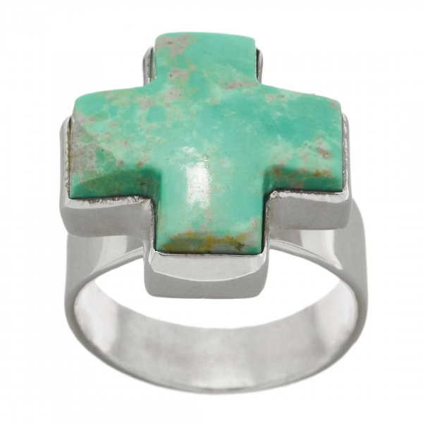 Navajo ring, cross in silver and turquoise - Harpo Paris