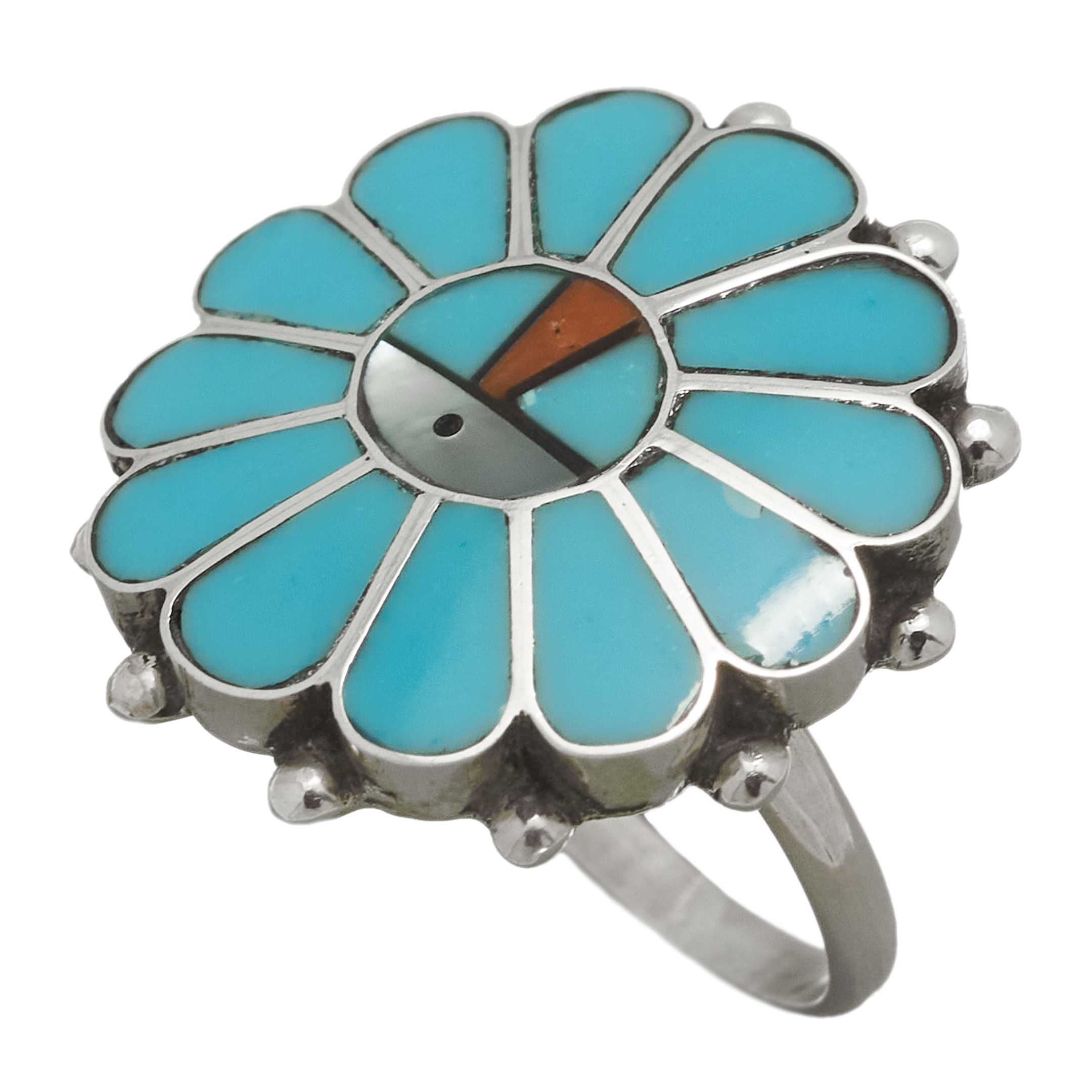Zuni Sunface ring in turquoise inlay, for women, BA913 | Harpo Paris