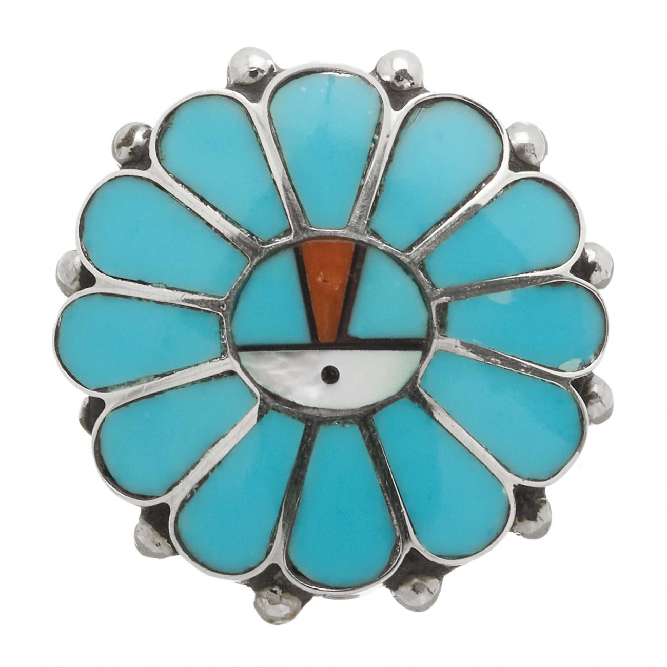 Bague BA913 Sunface en marqueterie de turquoise - Harpo Paris