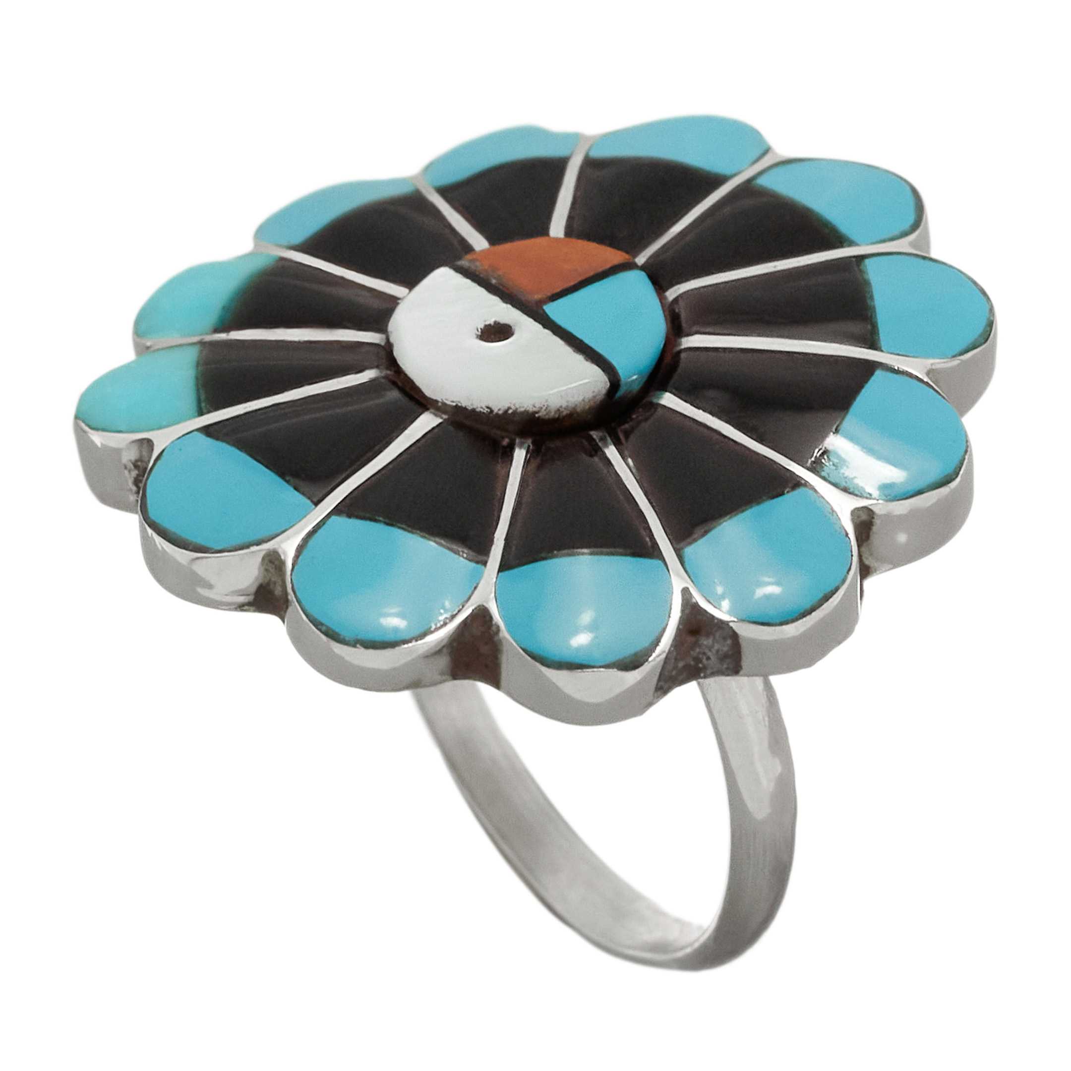 Zuni ring with an inlaid Sunface, for women, BA924 | Harpo Paris